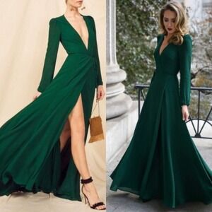 Reformation Milan Emerald Green Long Sleeve Wrap Maxi Dress Medium